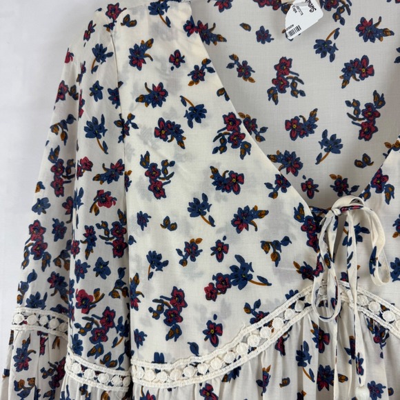 Promesa Floral Boho Peasant Blouse Crochet Trim Tie Front Size M NWT - Picture 8 of 16